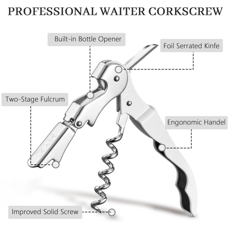 HYZ 2-Pack Wine Opener Waiter Corkscrew, Professional Wine Key for Servers, Bartender with Foil Cutter, Manual Wine Bottle Opener Double Hinged (White) - Image 2